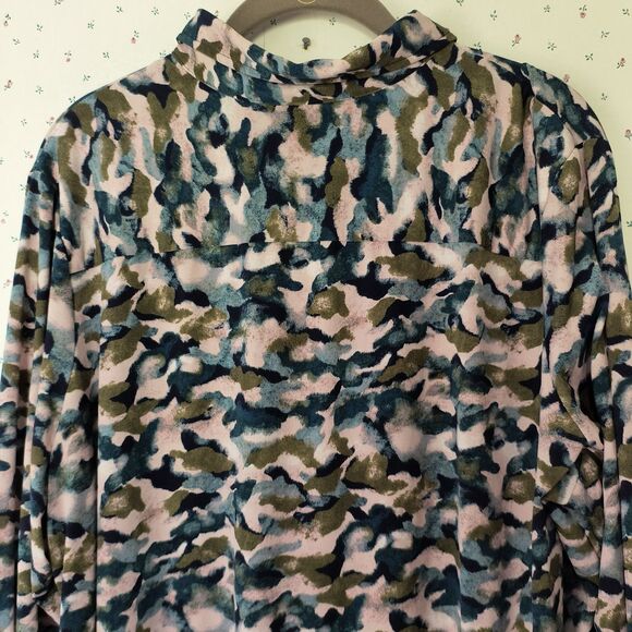 Susan Graver Liquid Knit Top 2X Multicolor Abstract Print Button-up Office Boho - Picture 10 of 16